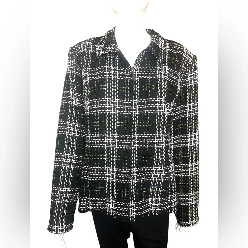 Christopher and Banks Lined Jacket Tweed Zip Up Blazer Black & White Size XL